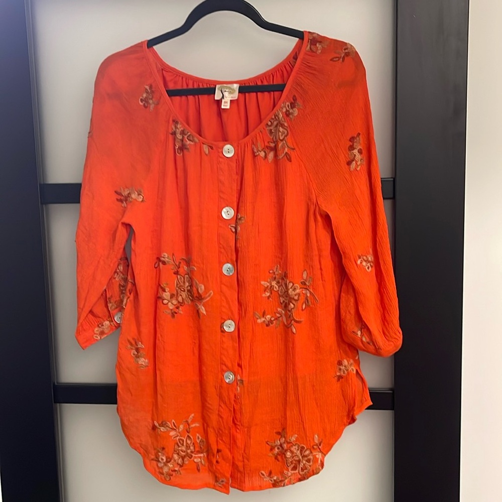 Fig and Flower Orange, burnt orange & gold embroidered Blouse Medium